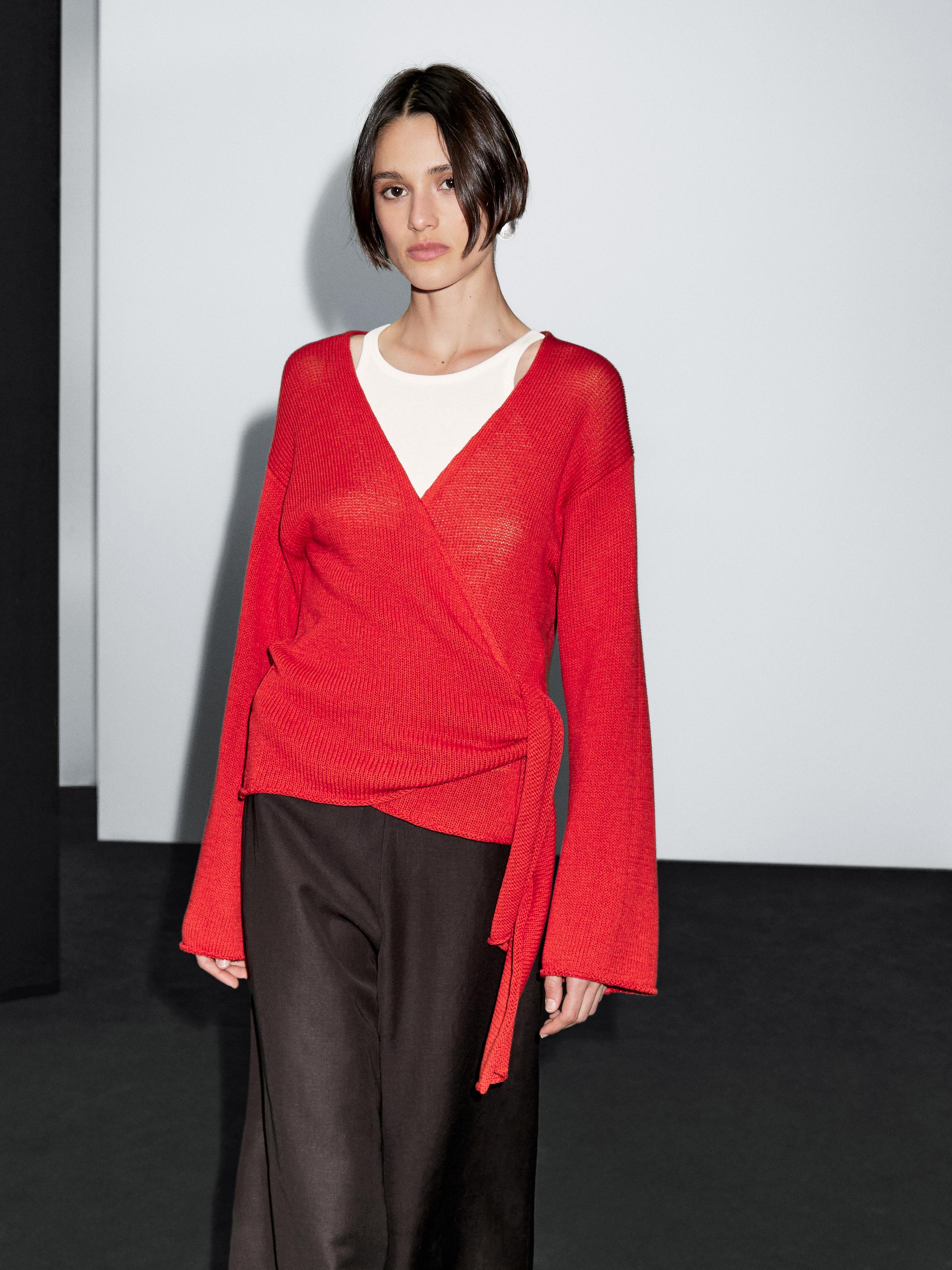 Knit cardigan with belt detail